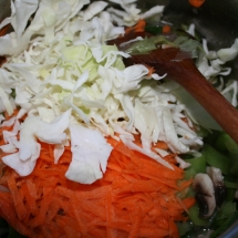 Adding the cabbage and the carrots