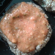 Rice meatball with tomato basil paste