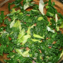 Layer of leeks and spinach